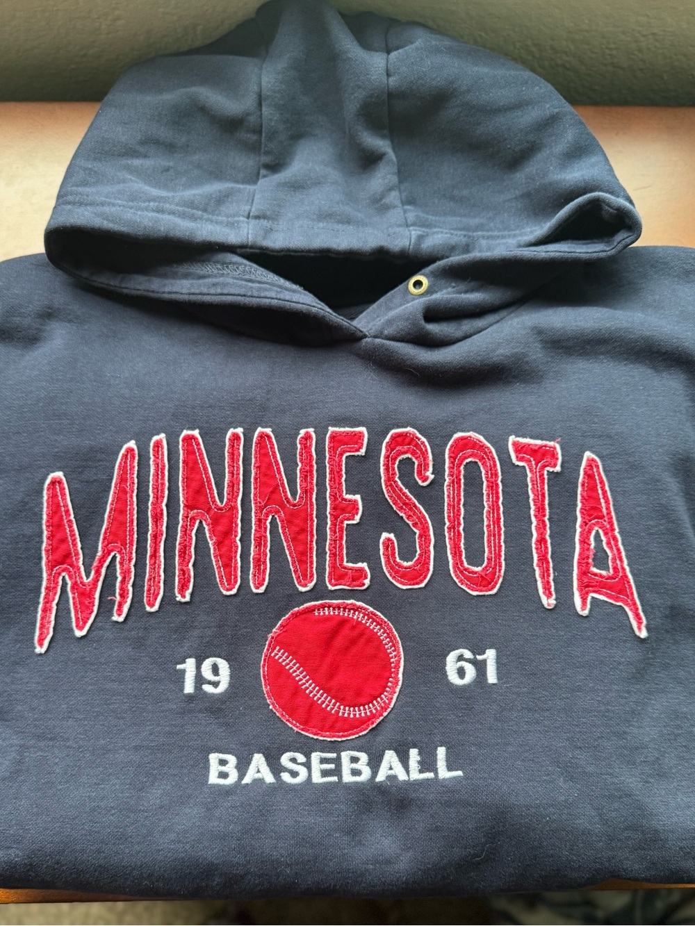 Blue 84 Navy Pullover with Red Appliqué Minnesota Baseball Detail MN Twins